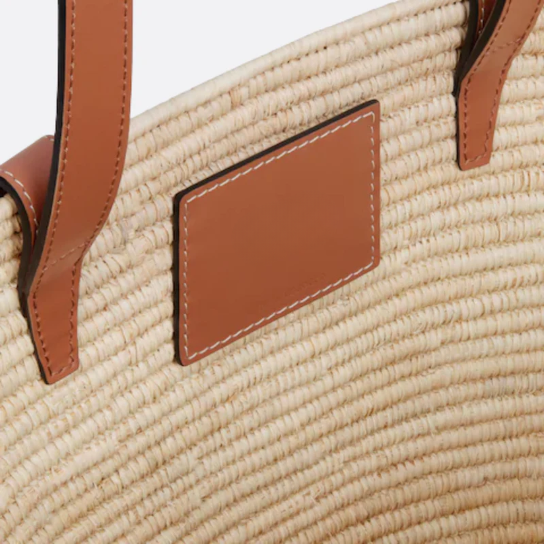 Bag Cln Classic Small Basket w/ Wvn Trm in Raffia & Calfskin