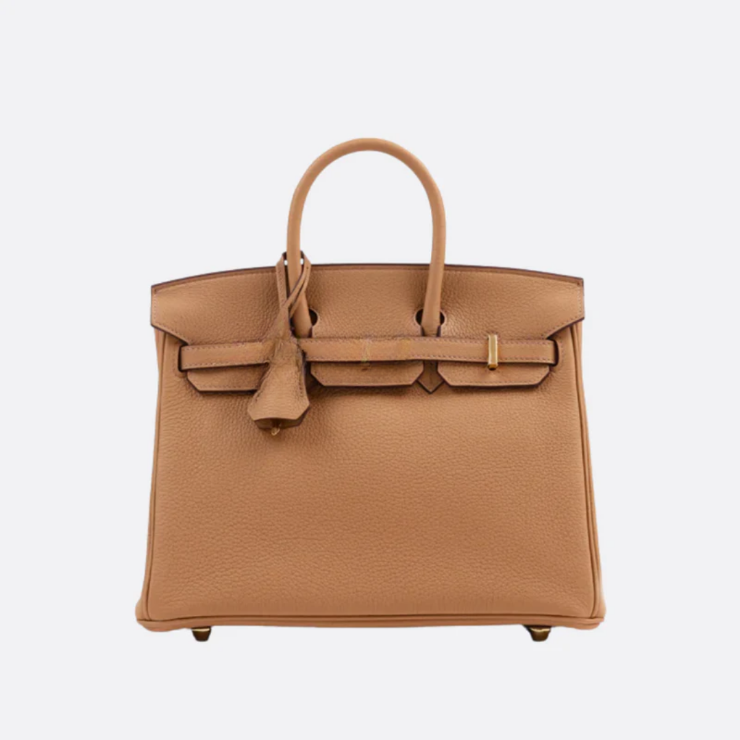 Bag 25 Brk HSS Cr / GryTr in Tg Leather with Brushed Gold Hardware