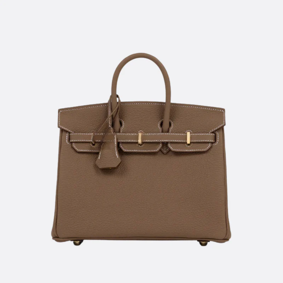 Bag 25 Brk HSS Cr / GryTr in Tg Leather with Brushed Gold Hardware