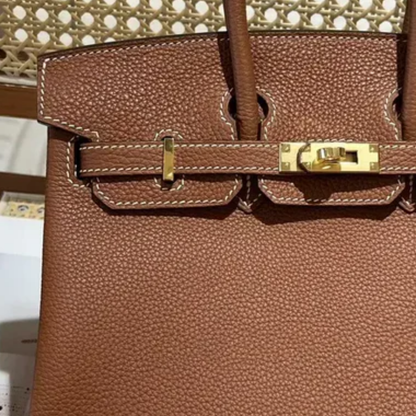 Bag 25 Brk HSS Cr / GryTr in Tg Leather with Brushed Gold Hardware