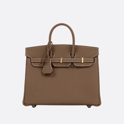 Bag 25 Brk HSS Cr / GryTr in Tg Leather with Brushed Gold Hardware